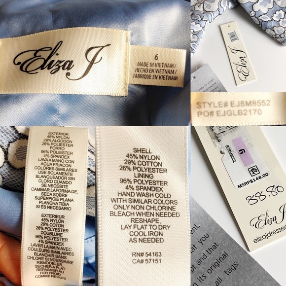 NWT Eliza J | Light Blue Floral Lace Sheath Dress with Low V Back Size 6 - Picture 10 of 12